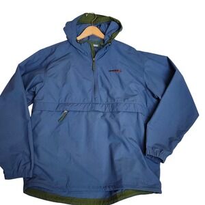 LL Bean Learfield Sports Lg Pullover Anorak Jacket Blue Green Hooded Windbreaker